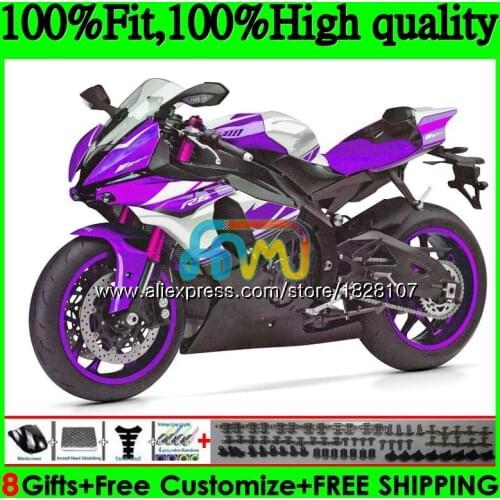 Injection OEM For YAMAHA YZF600 YZF R6 YZFR6 17 18 19 118BS.34 YZF 600 R 6 YZF-600 YZF-R6 Purple white 2017 2018 2019 Fairings