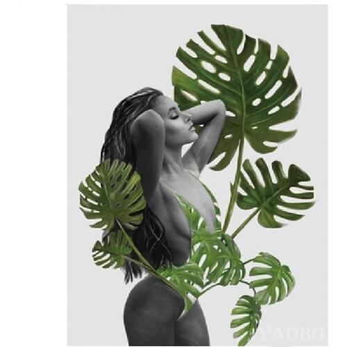 Full Diamond Painting Tropical Plant Diy Diamond Embroidery Women Portrait 3D Picture Living Room Good Family Decoration Gift