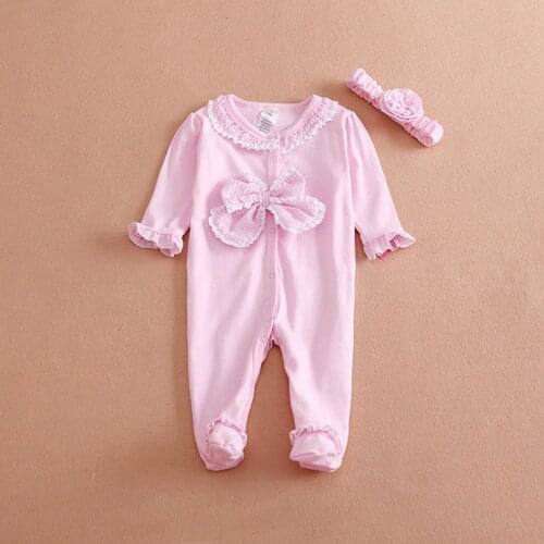 Princess Style Newborn Baby Girl Clothes Bow/Flowers Romper Clothing Set Jumpsuit & Headband Cute Infant Cirls Rompers