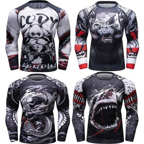 Mma compression long sleeve rashguard mma jiu jitsu t shirt muay thai bjj gi boxing jerseys mma clothing king boxing sauna suit
