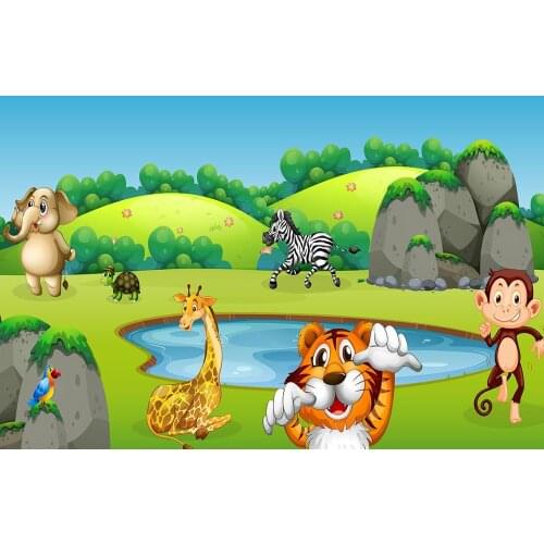 Lion, monkey, animal, forest, cartoon, children, newborn babies, photo background, birthday party photo background