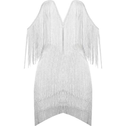 Fashion White Black ArmyGreen Red Badnage Dress High Quality Women Summer Off Shoulder Tassel Celebrity Cocktail Party Dresses