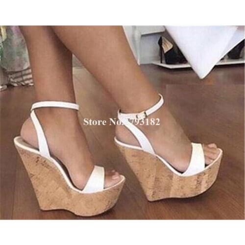 Western Fashion Women Open Toe High Platform Wedge Sandals Red White Height Increased Wedge Heels Formal Dress Shoes