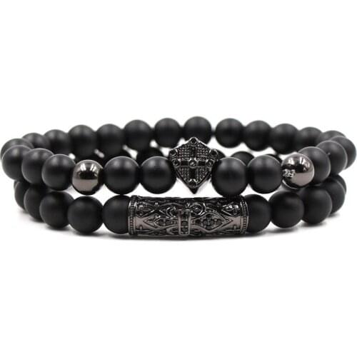 New Arrival Black Double Cross Beaded Bracelet Natural Stone Beads Bracelet Braceletfor Men Women Friend Charm Jewelry Gifts