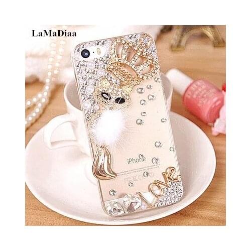 LaMaDiaa Bling Rhinestone Crystal Diamond Fox and Crown Soft Back Phone Case Cover For Samsung A9 A8 A7 A6 J8 J7 J6 J5 J4 2018