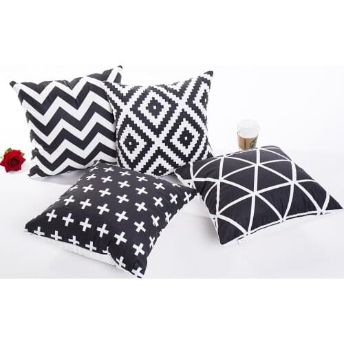 New Ultra Soft Plush Pillowcase Nordic Black White Geometry Single Side Print Sofa Cushion Cover Livingroom Pillows Decor Home