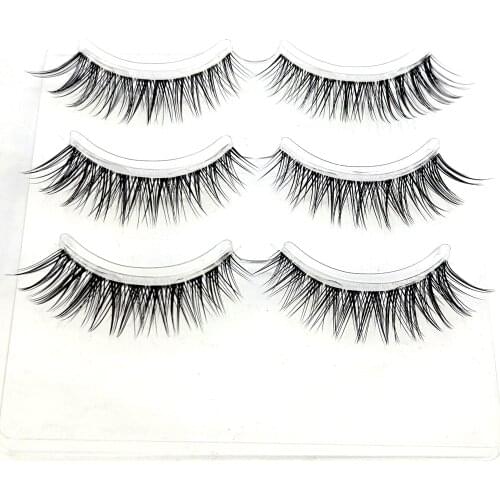 NEW 3pair /set 3D Mink Lashes Natural HandMade Full Strip Lashes Transparent terrier Short Mink Lashes Style False Eyelashes