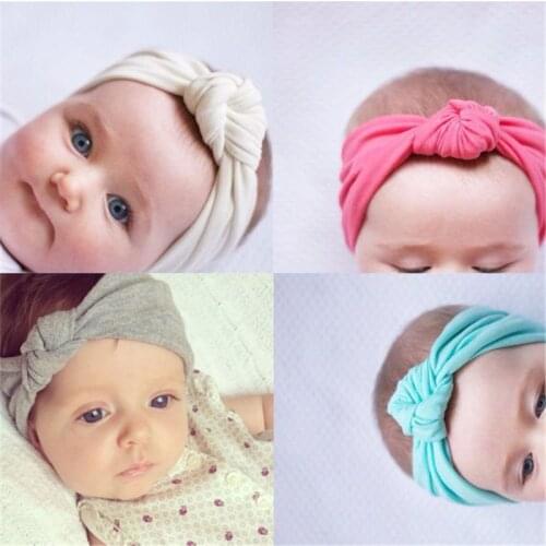 Solid color childrens knotted headband baby stretch fabric hair accessories simple baby hair band nylon headband for baby