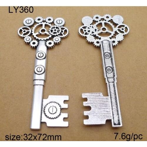 15pcs Antique Silver Alloy Clock Key Charms Pendants For Bracelet Necklace Jewelry Making DIY Handmand Craft 32x72mm