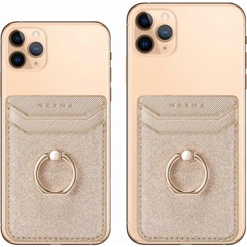 Cute Cell Phone Smartphone Ring Socket Holder Wallet Credit Card Pocket Adhesive Sticker Phone Pouch Bag Case Black Rose Gold