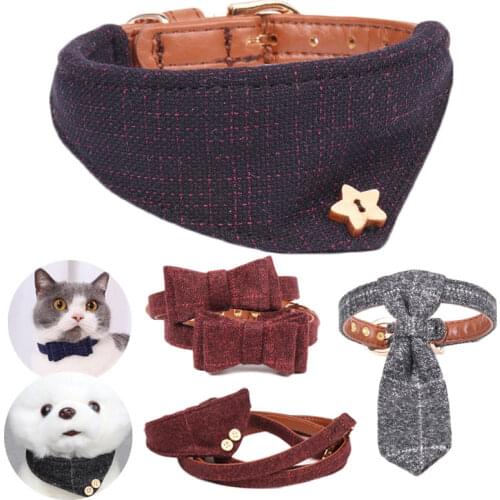Dog Collar Leash Pet Cat Accessories Leather Collier Chien Bow Tie Goats Bandana Luxury Personalized For Small Large Teddy Pug