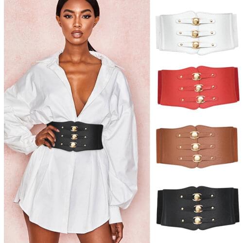 Super Wide Waist Belt for Women PU Leather Slimming Body Ladies Dress Belt Elastic White Black Corset Belt Female Waistband