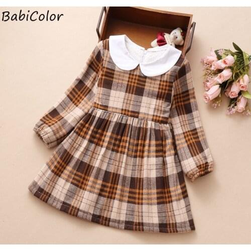 Spring And Autumn Clothes For Girls Plaid Dress Baby Girl Plus Velvet Padded Doll Collar Skirt