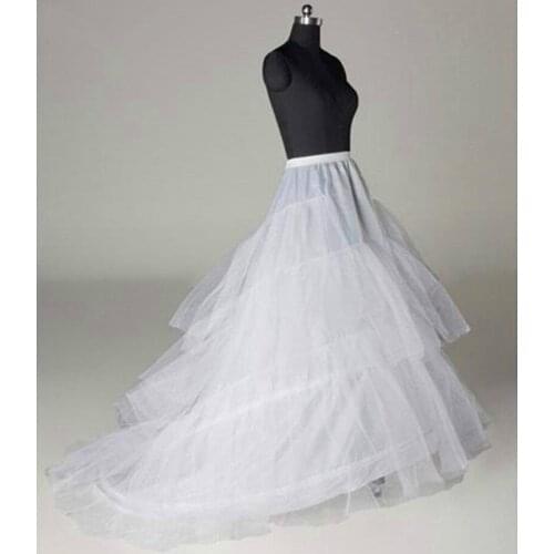 White or black Chapel Train Petticoats Woman 3Layers Tulle Underskirt Wedding Accessories Crinoline For Prom Evening Dress