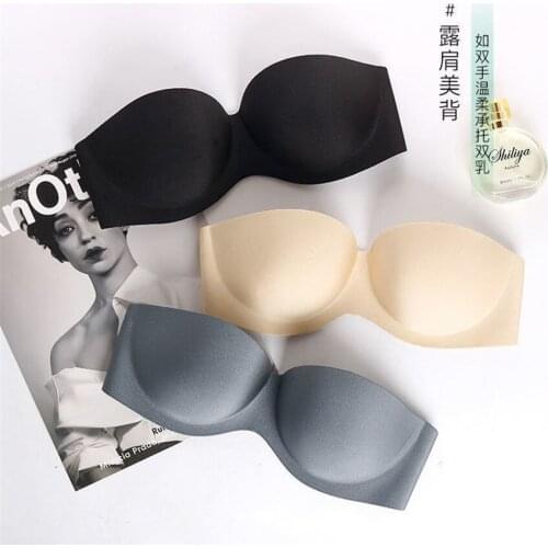 Women Push Up Bra Seamless Strapless Bralette Lingerie Sexy Backless Black Invisible Bralette Underwear