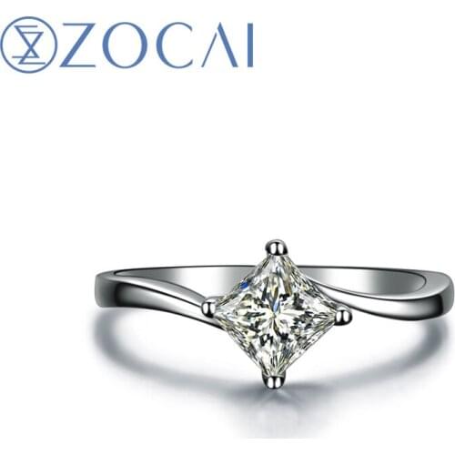ZOCAI Natural 0.30 ct Diamond Princess Cut Solitaire Diamond Engagement Women Ring 18K White Gold (Au750) W04070