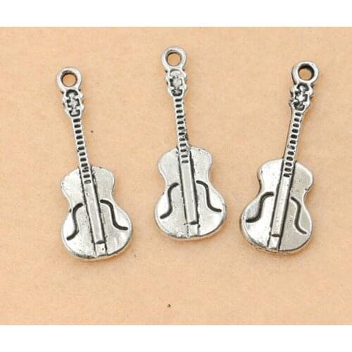 10pcs Antique Silver Plated Music Guitar Charms Pendants for Jewelry Making Bracelet DIY Accessories Findings 27x10mm