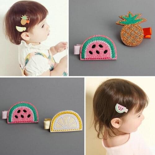 2 pcs/set children Hair accessories Embroidery Fruit Hair Clip for kids Girls Hairpins cloth full wrapped Barrette headwear J19