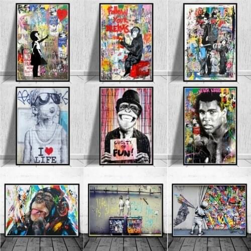 2021 New Banksy Canvas Art canvas painting Poster on The Wall Abstract Animal and Figure Graffiti Street Art Modern Home Decor