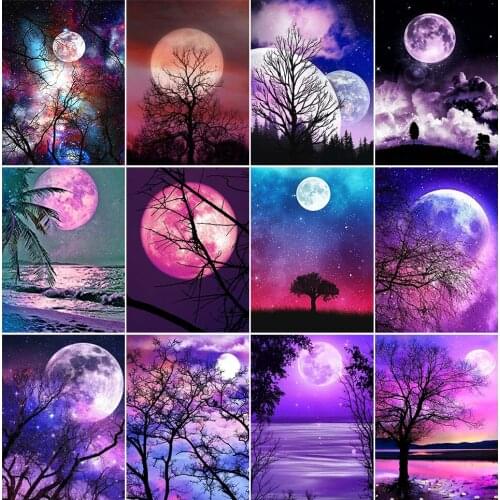 5D DIY Diamond Painting Moon Full Square Diamond Embroidery Landscape Cross Stitch Mosaic Of Rhinestone Handmade Gift