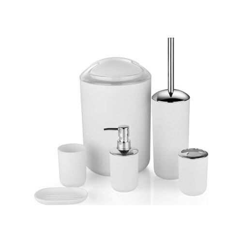 6 Pcs Plastic Bathroom Accessories Set Toothbrush Holder Toothbrush Cup Soap Dispenser Soap Dish Toilet Brush Trash Can