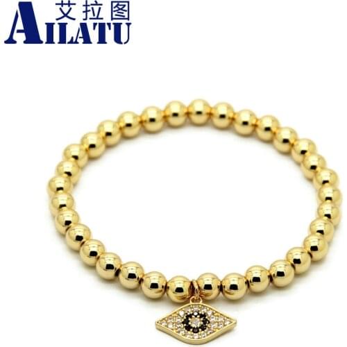 Ailatu High Grade 6mm Color Keeping Bronze Beads Micro Inlay Zircon Eye Cz Handmade Men Bracelet