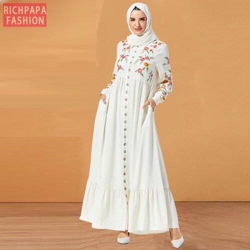 White Muslim Dress Women Dubai Abaya Turkish Hijab Dresses Caftan Marocain Kaftan Robe Islam Clothing Abayas Arabische Kleding