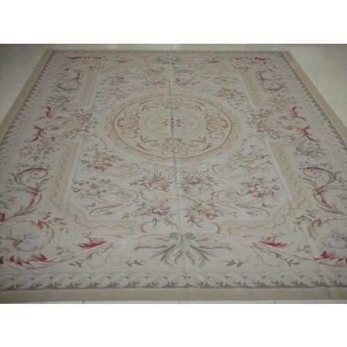 Free shipping 12.05'x18.4' Aubusson rugs Beige medallian woolen aubusson carpets for home decoration bedrooom rugs