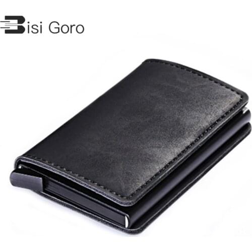 BISI GORO 2021 Metal Card Wallet Vintage Card Case ID Credit Card Holder With RFID Automatic Money Cash Clip Business Card Case