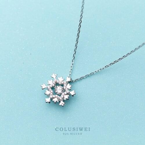 COLUSIWEI Winter Fashion 925 Sterling Silver Cute Snowflake Pendant Necklace for Women Choker Necklace Jewelry Christmas Gifts