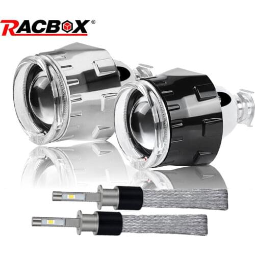 Angel Eye Halo Headlight Projector Lens Full Kit White Blue Red Rings DRL With H1 Led Bulbs Retrofit H4 H7 Car Headlamp Assembly