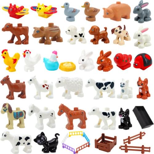 Big Size Building Blocks Compatible Large Bricks Farm Sets Children Kid Animals Pets DIY Pony Dog Cow Assemble Educational Toys