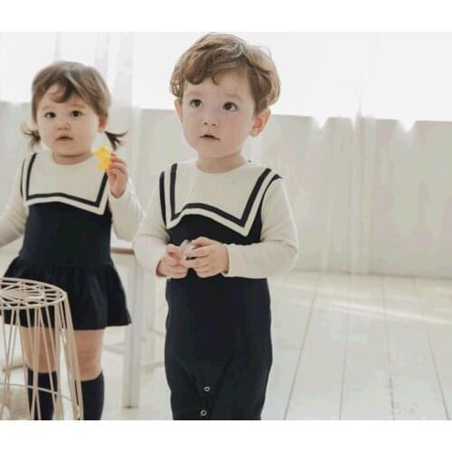 Ins Hot Sale Kids Brother-sister Navy Style Romper Bibs Optional
