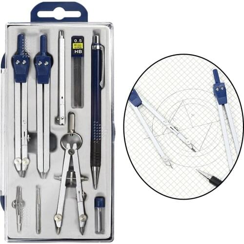 Zinc Alloy Multifunctional Drafting Drawing Compass Math Geometry 9pcs/set Circles Tool with Storage Box for Geometry Supplies