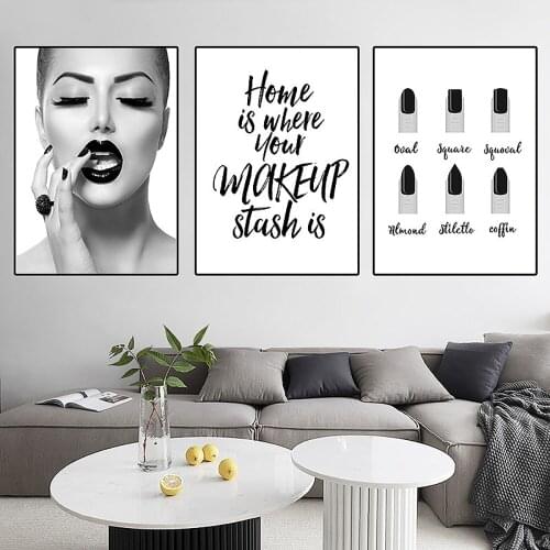 Fashion Black white Eyebrow Makeup Wall Art Canvas Painting Beauty Nail Picture Lash Quote Print Poster For Girl Room Home Decor