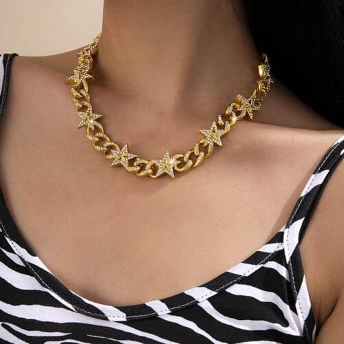 Fashion Luxury Rhinestone Thick Chain Star Choker Necklace for Women Punk Geometric Clavicle Necklace Jewelry Christmas Gift