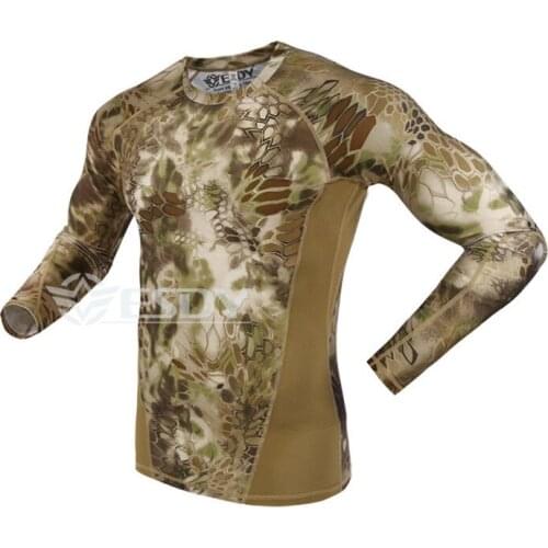 Mens Tactical Camouflage T-shirt Comfortable Breathable Top Hiking Camping CS Training Fitness Quick Dry Long-Sleeved T-shirts