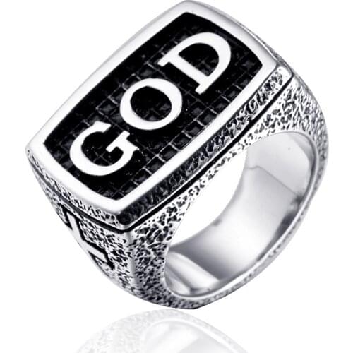 Mens Vintage GOD Stainless Steel Ring Jewelry