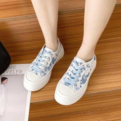 2021 New Summer Ladies Thin Single Shoes All-match Canvas Casual Sneakers Fashion Printed Thick-soled Big-toed Womens Shoes