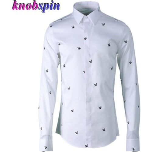 New Arrival 2019 Brand Men Shirt Fashion Five-stars Print long sleeve Slim Casual Chemise homme 95% Cotton Business male Shirts