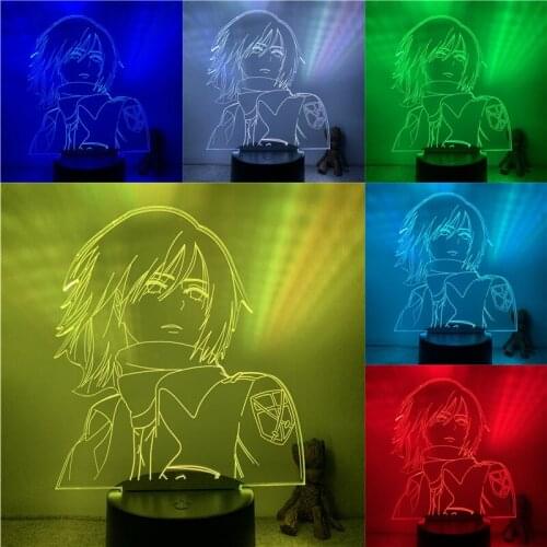 Attack on Titan Mikasa Ackerman Wind Face 3D Lamp Action Figure LED NightLight 7 Colors Touch Table Decor Night Light Gift Model