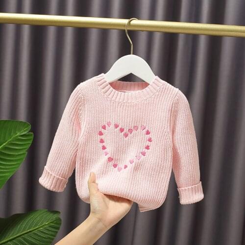 Autumn Children Baby Sweaters Cute Love Infant Girl Sweaters Cotton Knit Pullover Tops DT209