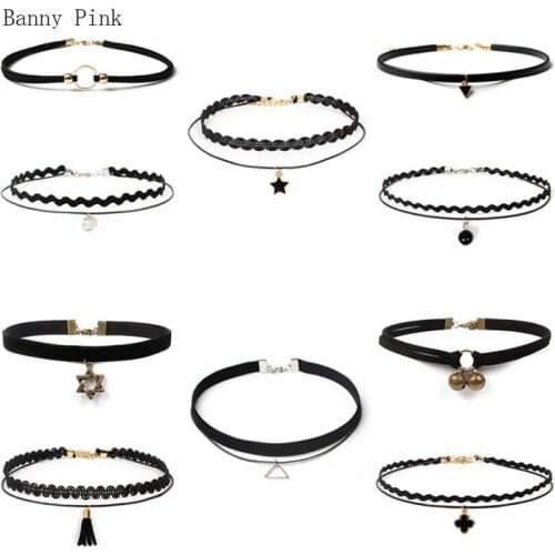 10 Pieces Rope Chain Choker Necklace For Women New Punk Alloy Pendant Choker Collar Set Gothic Black Colar Fashion Jewelry