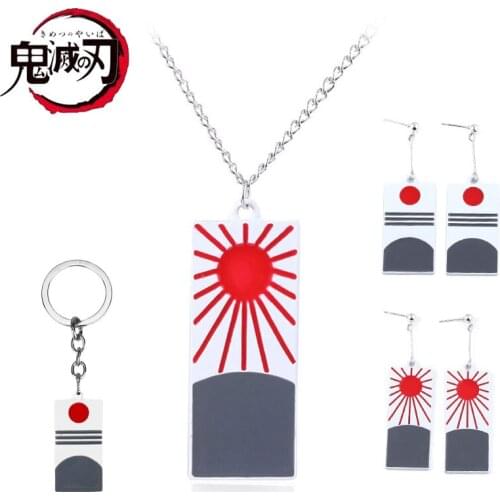 Anime Demon Slayer Kimetsu No Yaiba Necklace Kamado Tanjirou Creative Charm Pendant Necklace Cosplay Keychain Jewelry Gift