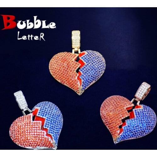 Broken Heart Necklace & Pendant Bling Cubic Zircon Mens Hip Hop Jewelry