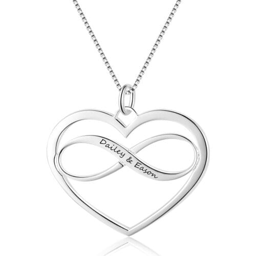 100% 925 Sterling Silver Heart Shape Personalized Necklaces&Pendants DIY 2 Names For Women anniversary Gift Daily Occasion 2018