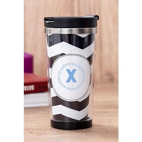 Gift Shop X Letter Blue Framed Black Thermos Cup