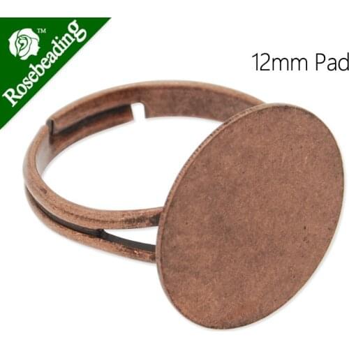 Antique Copper Plated Adjustable Ring Blanks Base With 12mm Blank Pad,ring settings blank,ring blanks,Sold 20pcs/lot-C4667