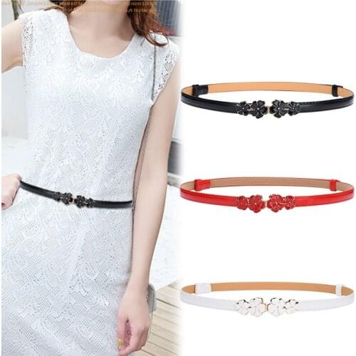 Black enamel flower buckle belts red PU patent leather waistbands for dress women white adjust waist seal party girl belt jeans