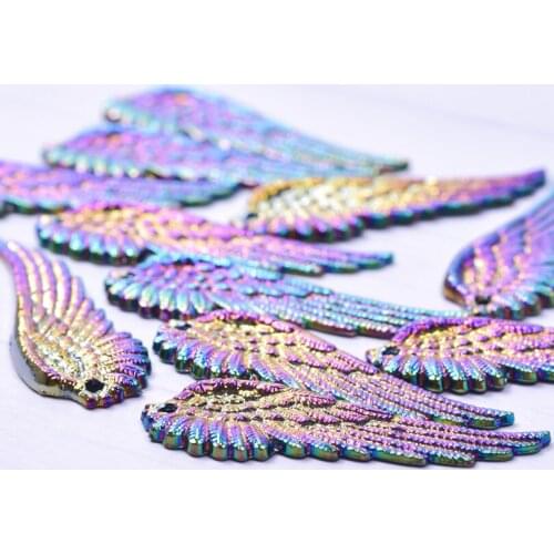 Wings Charms For Jewelry Making Supplies 10pcs/Lot Feather Plumage Pendant Charm DIY Necklace Earrings Rainbow Alloy Accessories